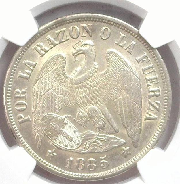 Chile 1885/4 So Silver Peso Ngc Ms-62 Looks Nicer