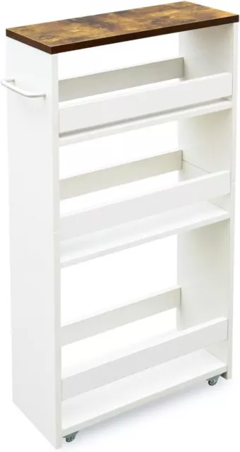 TEAMIX 4 Tier White Slim Storage Cart with Handle, Slide Out-AU