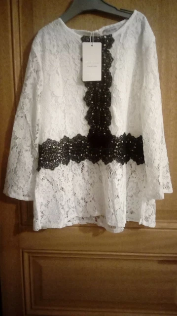 Blouse Femme NAF NAF Blanche Dentelle - Taille M - Style Ouvert - Occasion Très Bon état