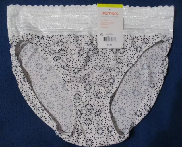 Warners 6 Medium M Hi Cut 5109 No Pinching No Problems White Geometric Panties