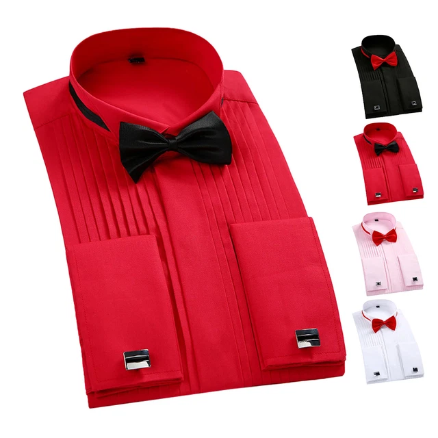 (42-Rossa) Camicia Smoking Uomo Top Wing Punta Collare Manica Lunga Camicia Smoking