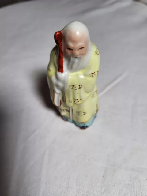 ANTIQUE CHINESE PORCELAIN FIGURINE OF SHOU XING God OF LONGEVITY HAND MADE 2.5"