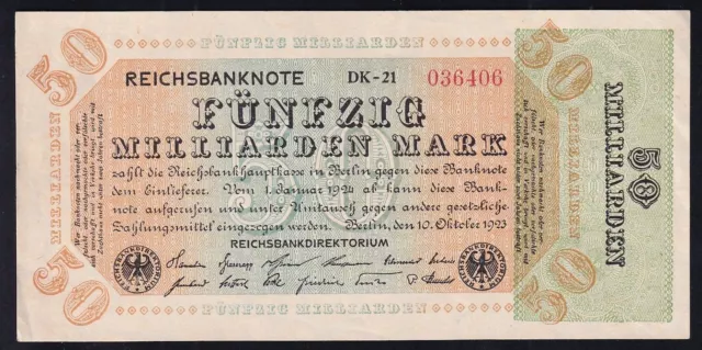 50 Milliarden Mark 10.10.1923 - FZ DK - Wz. Ringe - Reichsbank (DEU-142a)