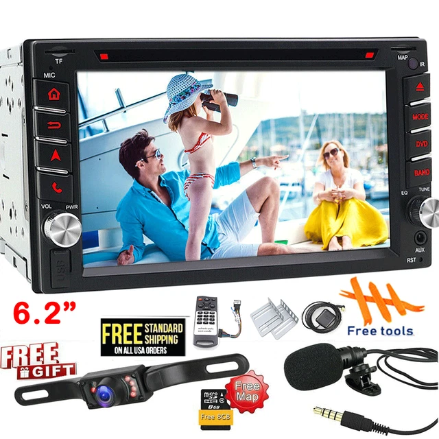 Backup Camera GPS Double Din Car Stereo Radio CD DVD Player Bluetooth 8GB US Map