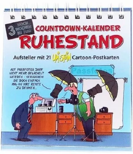 Uli Stein-Countdown Kalender Ruhestand mit 21 Cartoon-Postkarten zum versenden