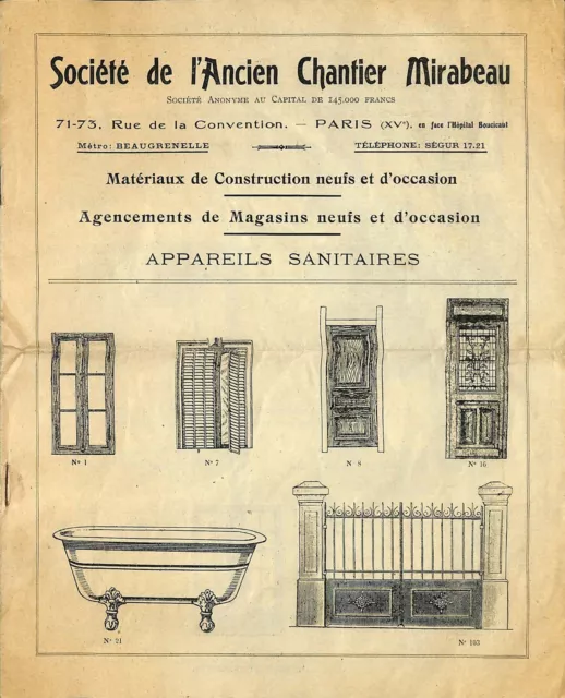 Paris ( Convention  ) Société De L' Ancien Chantier Mirabeau / Catalogue 1923