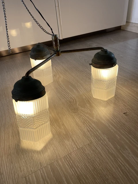 Lampadario Vintage Antico Rame Sospensione Art Deco Modernariato