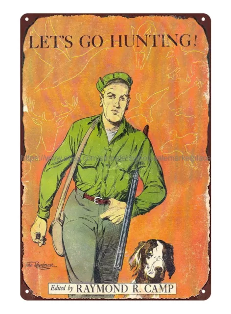 Lets go Hunting 1951 rifle dog book cover l tin sign home interior stores