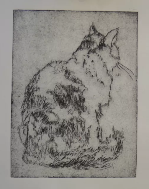 Gravure originale pointe sèche "chat" signée et numérotée par l'artiste