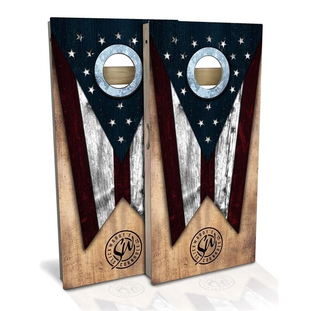 Slick Woody's Regulation Ohio State Flag Cornhole Board Set in Brown (8 Bags)