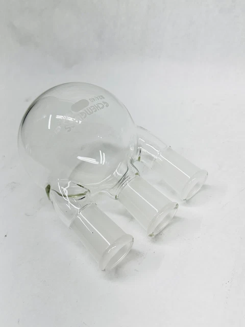 CHEMGLASS Glass 500mL 0.5L Angled 3-Neck Round Bottom Flask 24/40 Joints 
