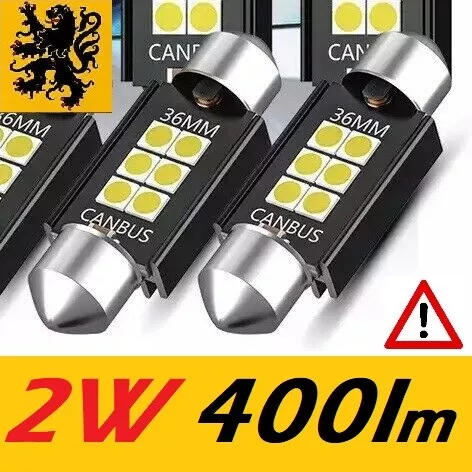 2x Navette C5W C10W LED 6 SMD 36mm Fusible 400Lm Blanc 6000k 12V 2W ANTI ERREUR