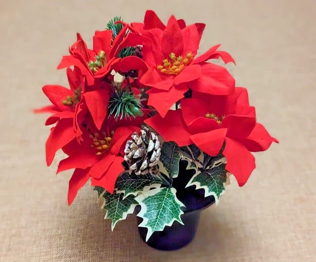 Christmas Red Poinsettia Grave Crem Cemetery Memorial Pot Flower Memorial Vases