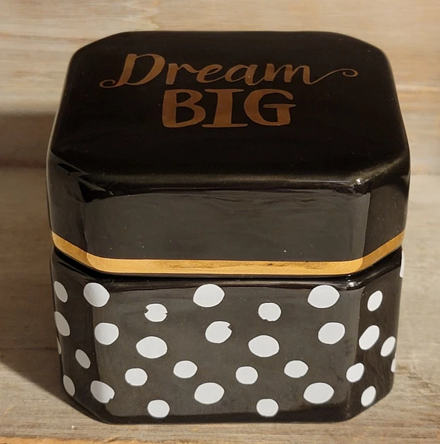 Two's Company Dream Big Porcelain Trinket Box J'adore Black/Gold Trim