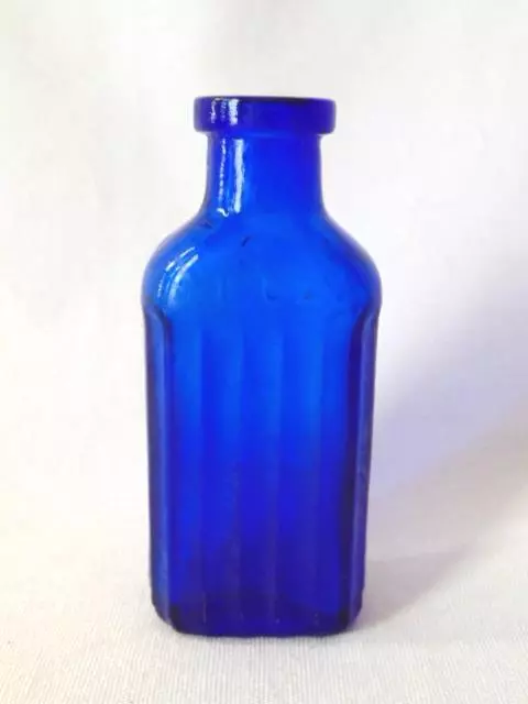 Antique One Ounce Cobalt Blue Glass Ribbed POISON BOTTLE 3-1/2"