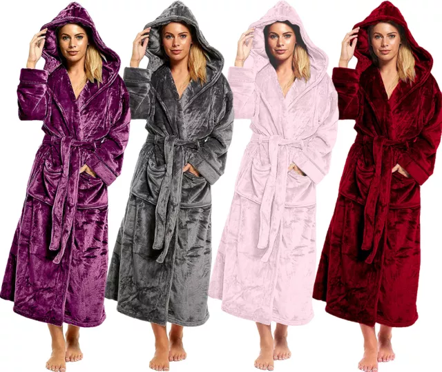 Ladies Dressing Gown Long Length Luxury Shimmer Fleece Hooded **NEW 2023 STOCK**