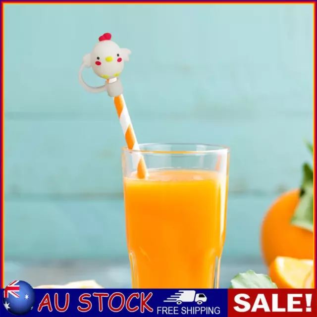 Cartoon Straw Cover Reusable Silicone Straw Caps Decor for 5-10mm (Chick White)