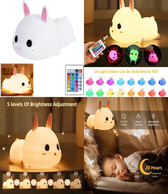 Jinlaili Coniglio Luce Notturna Bambini con Telecomando, 16 Colori Silicone...