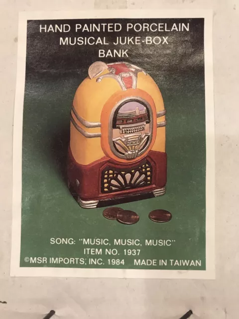 Vintage 1984 Hand Painted Porcelain Musical Juke-box Bank