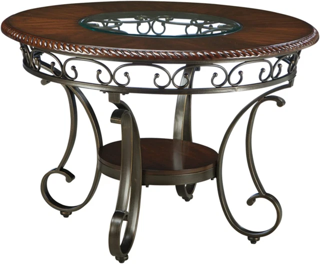 Signature Design by Ashley Glambrey Old World 45" round Glass Top Dining Table,