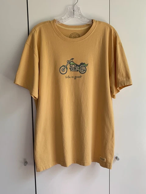 LIFE IS GOOD Motorcycle Graphic Mens T Shirt MEDIUM Biker Yellow Short Sleeves