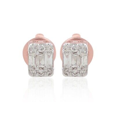 0.22 Ct. H/SI Baguette Diamond Minimalist Stud Earrings Solid 10k Rose Gold