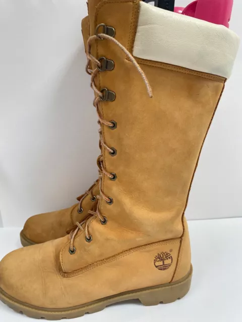 Timberland Mid Calf Boots UK 5.5 Wheat Brown Ladies Lace Up Leather Beige EU 38 3