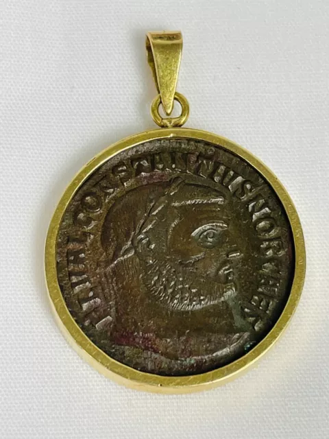 DESIGNER ANCIENT ROMAN COIN Solid 18k YELLOW GOLD BEZEL PENDANT 11.5