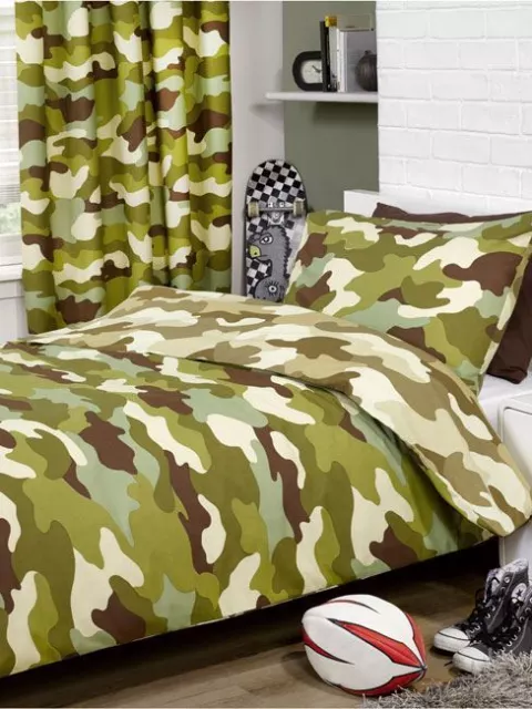 Camouflage Single Duvet Cover Set Reversible Military Design Army Green