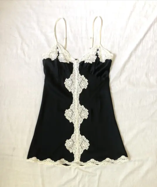 Khurana Black Stretch Silk Dress And Lace Slip Y2K Barneys New York Size S/P