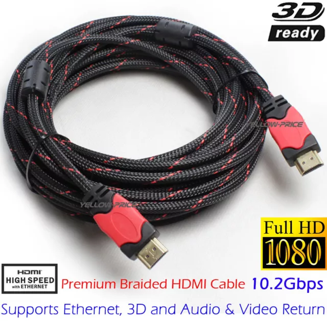3/6/10/15/25/30FT 1080P HDMI CABLE For BLURAY 3D PS4 HDTV XBOX Braided V1.4