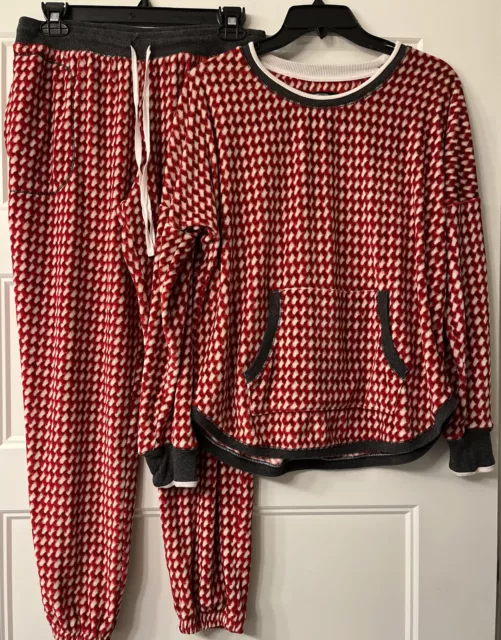 SIMPLY VERA WANG Pajama Set Medium Red Velour 2 Piece Lounge PJs