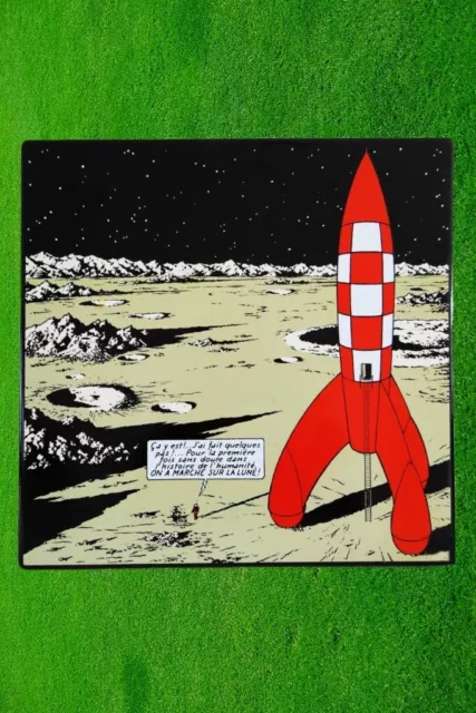 Plaque émaillée Tintin La fusée posée sur la lune