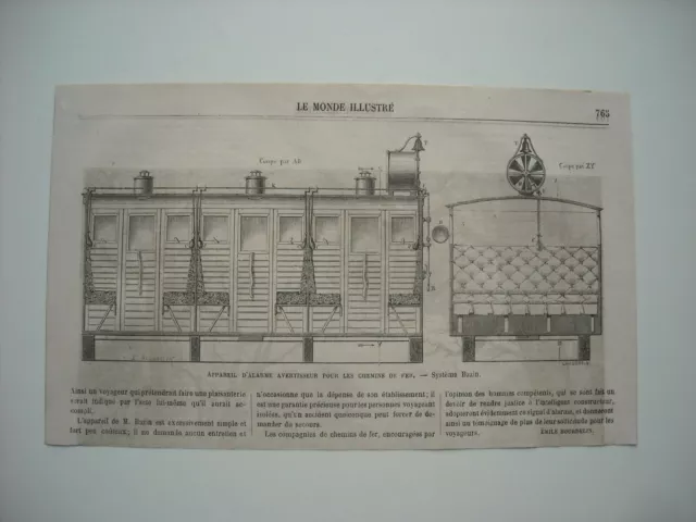 Gravure 1861. Appareil Avertisseur Pour Les Chemins De Fer. Systeme Bazin.  Expl