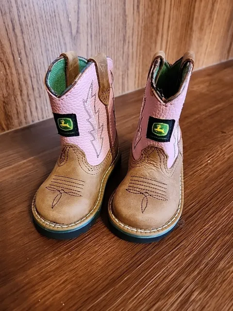 John Deere Pink Leather Infant Boots Size 4M