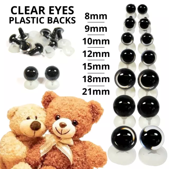 CLEAR EYES with PLASTIC BACKS - Teddy Bear Making Soft Toy Doll Animal Craft