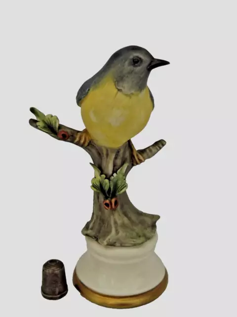 Vintage Capodimonte Perched Yellow Breasted Porcelain Bird Figurine / Ornament