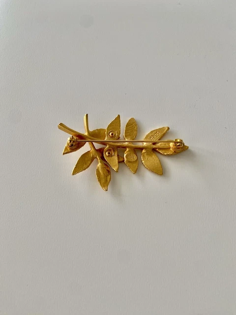 Broche signée JJ vintage dorée feuilles 2