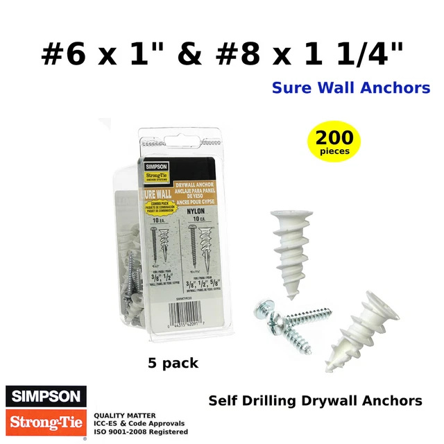 (200) Wall Anchors And Screws For Drywall Self Drilling Hollow Wall Anchor kit