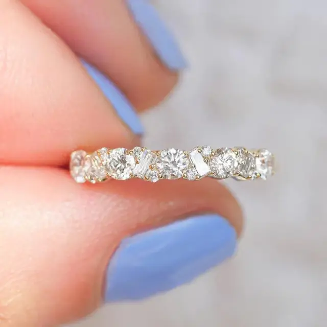 1.20 CT Round & Baguette Moissanite 10KGold Stackable Proposal Ring Gift For Her