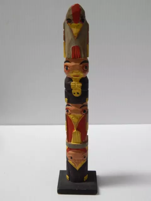 Nw Coast Alaska Tlingit Indian Wood Totem Pole - Nice Old Colors + Great Label Nw Coast Alaska Tlingit Indian Wood Totem Pole - Nice Old Colors + Great Label