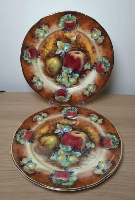 Pair Of Handpainted Raymond Everill Evesham Fallen Fruit Cabinet Plates 26.5cm