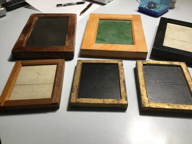 6 vintage 3- 4x5-in WOOD DARKROOM + 3  5x7-in CONTACT PRINTING FRAMES