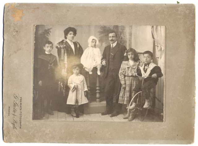 Antica Foto Ritratto Gruppo Famigliare Con 5 Figli Modica, Rg - Primi '900