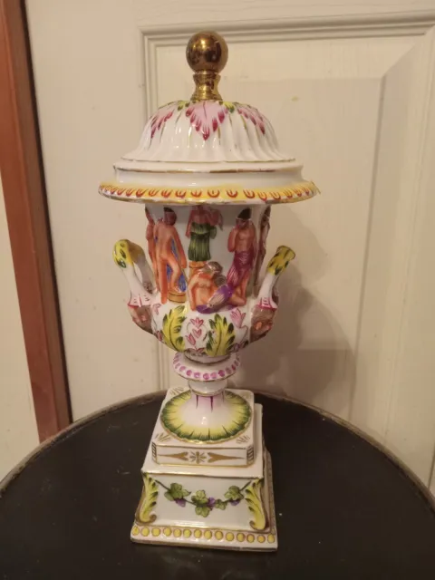 Antique 19th Century Capodimonte Classical Freize Porcelain Vase Urn 11 3/4"