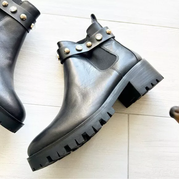 NEW KARL LAGERFELD Paris Porshay Black Leather Lug Sole Boots Size 10 ...