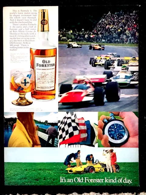 Old Forester Kentucky Bourbon Whisky Vintage 1971 Print Ad Formula I