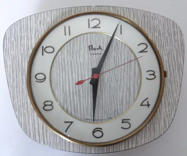 Pendule horloge formica vintage - FLASH - Blanc gris - Années 60 70