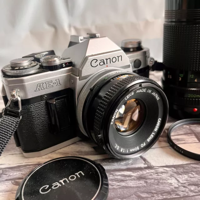 Canon AE-1 SLR Film Camera w/ Canon Double FD Lenses!（50mm F1.8 s.c.＋200mm F1.4）