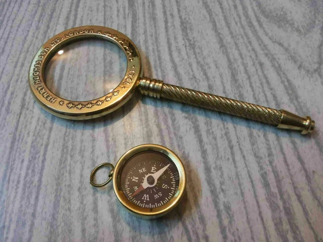 Spencer & Co. London Boussole nautique en laiton chromé avec loupe